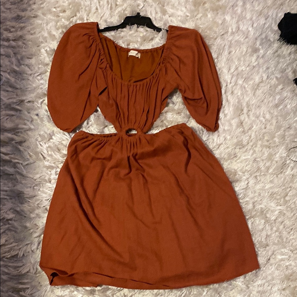 Altard State Trendy Rust Puff Sleeve Dress